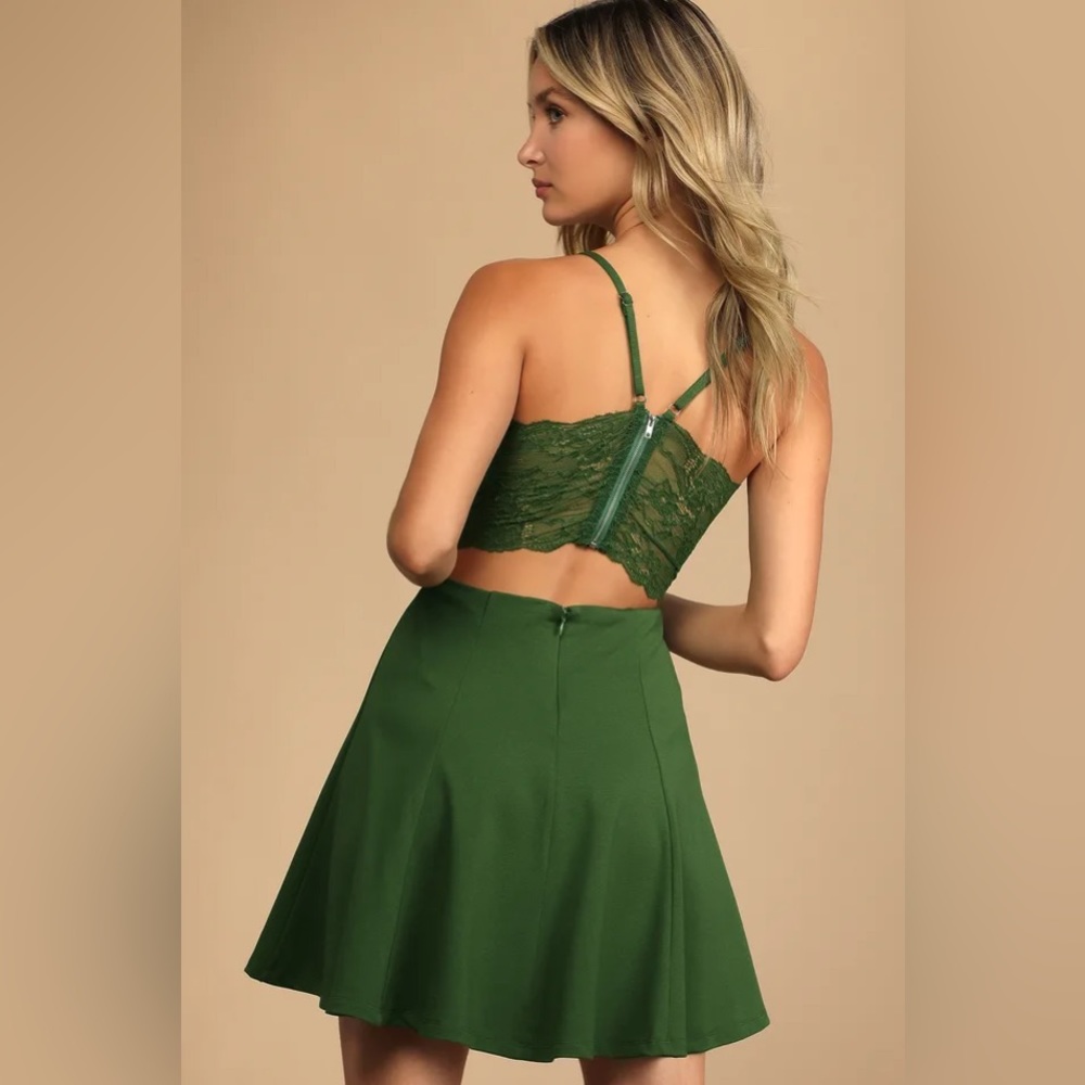 Lulus Perfect Evening Green Lace Skater Dress